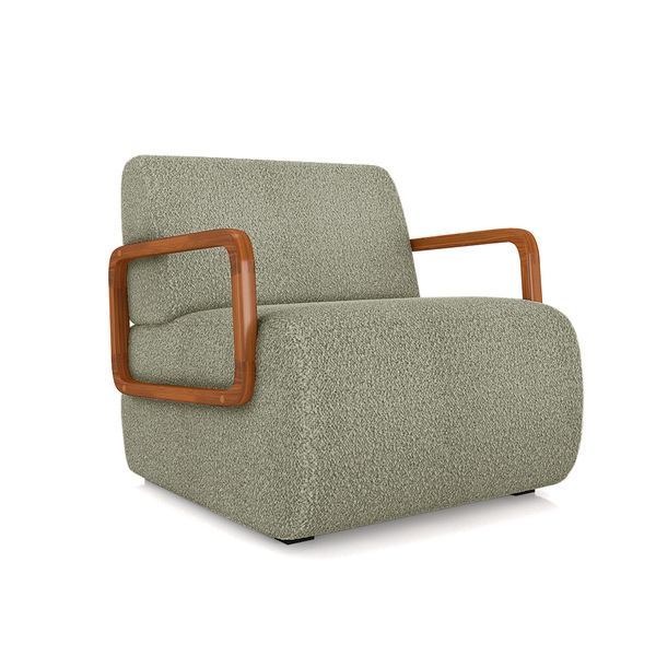 Poltrona Sala De Estar Braço De Madeira Hellen Bouclê Oliva K