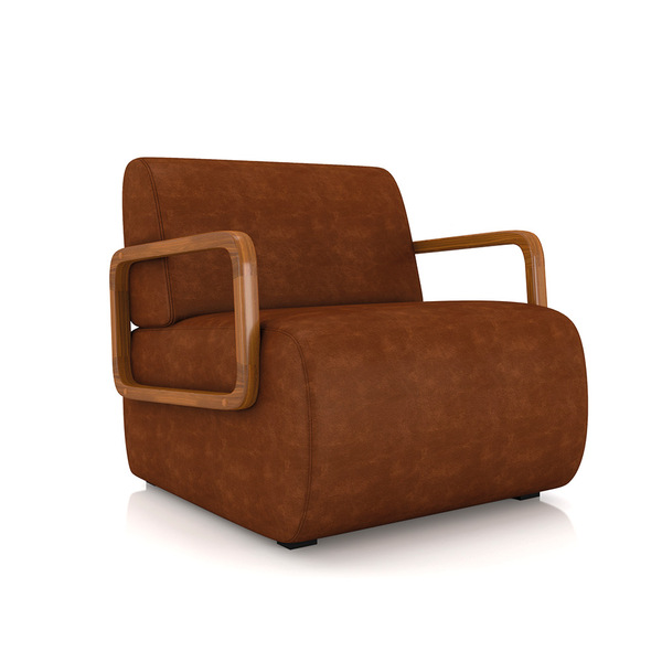 Poltrona Sala De Estar Braço De Madeira Hellen Corano/sintéti