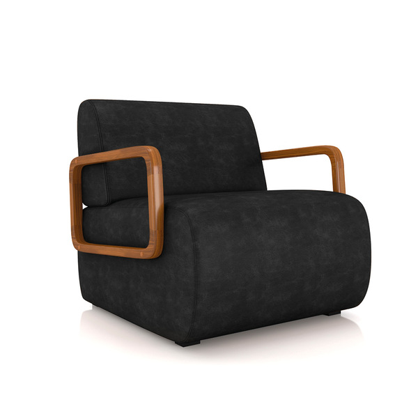 Poltrona Sala De Estar Braço De Madeira Hellen Sintético Pu K