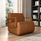 Poltrona Sala De Estar Braço De Madeira Hellen Sintético Pu N