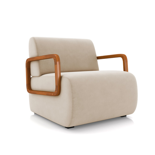 Poltrona Sala De Estar Braço De Madeira Hellen Veludo K01 - D