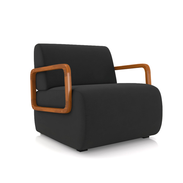 Poltrona Sala De Estar Braço De Madeira Hellen Veludo K01 - D