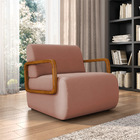 Poltrona Sala De Estar Braço De Madeira Hellen Veludo K01 - D