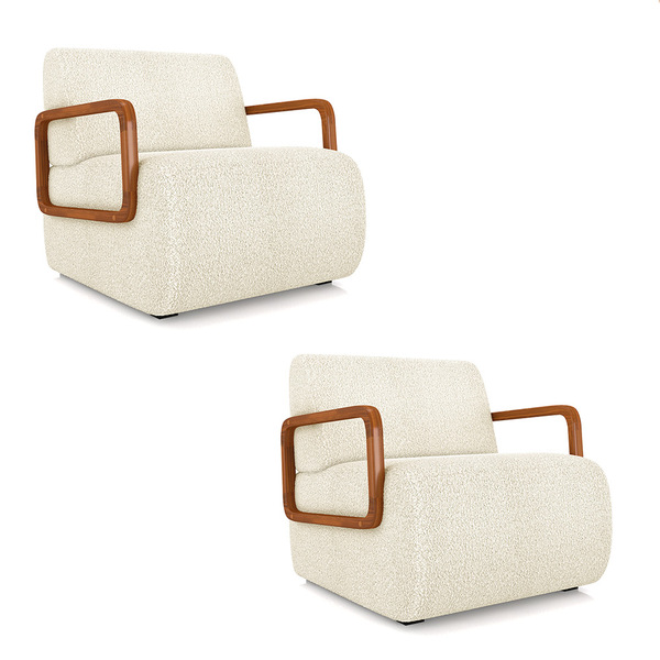 Poltrona Sala De Estar Braço De Madeira Kit 2 Hellen Bouclê K