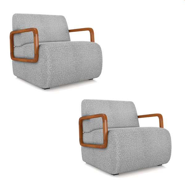 Poltrona Sala De Estar Braço De Madeira Kit 2 Hellen Bouclê K