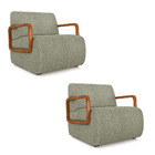 Poltrona Sala De Estar Braço De Madeira Kit 2 Hellen Bouclê K