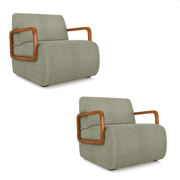 Poltrona Sala De Estar Braço De Madeira Kit 2 Hellen Bouclê K