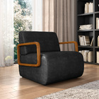 Poltrona Sala De Estar Braço De Madeira Kit 2 Hellen Sintétic