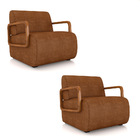 Poltrona Sala De Estar Braço De Madeira Kit 2 Hellen Sintétic