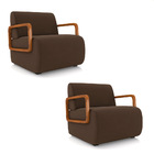 Poltrona Sala De Estar Braço De Madeira Kit 2 Hellen Veludo M