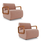 Poltrona Sala De Estar Braço De Madeira Kit 2 Hellen Veludo R