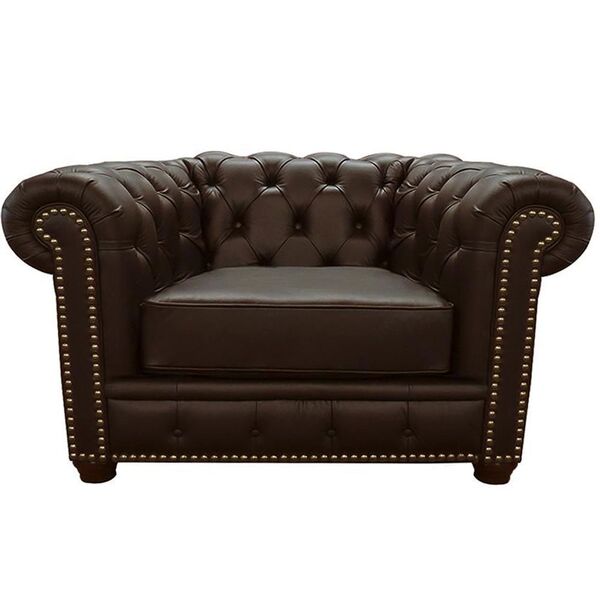 Poltrona Sala De Estar Chesterfield Com Pés Madeira Couro Cap