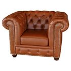 Poltrona Sala De Estar Chesterfield Com Pés Madeira Couro Con