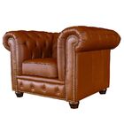 Poltrona Sala De Estar Chesterfield Com Pés Madeira Couro Con