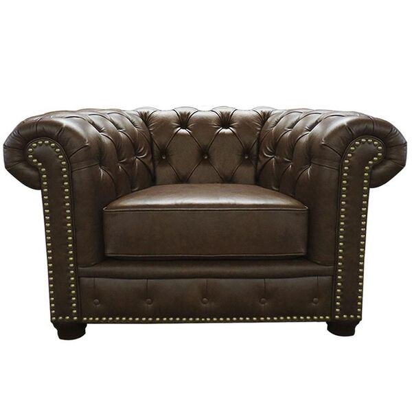 Poltrona Sala De Estar Chesterfield Com Pés Madeira Couro Mar