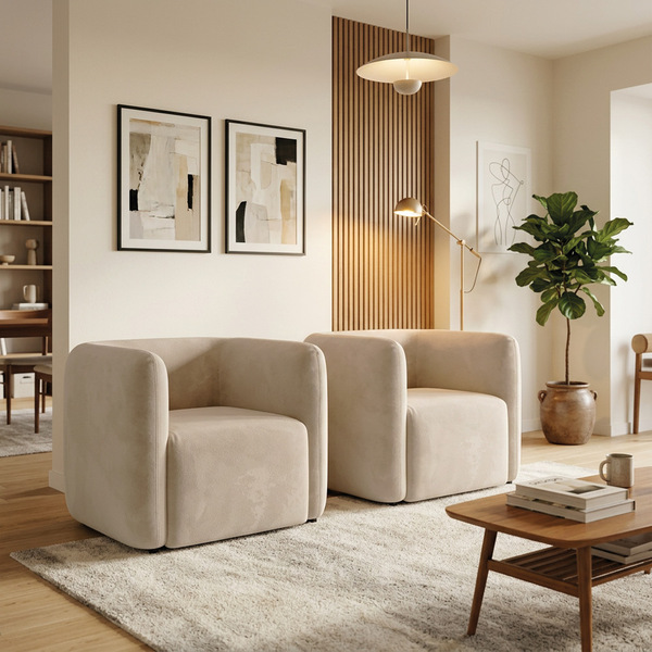 Poltrona Sala De Estar Decorativa Kit 2 Laguna Bouclê Bege K0