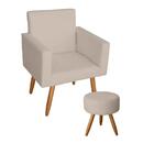 Poltrona Sala De Estar Escritório Nina E Puff Sófia Bege