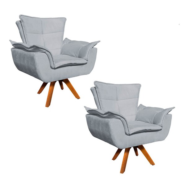 Poltrona Sala De Estar Giratória Mm30 Kit 2 Opala Suede Cinza