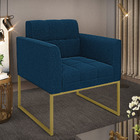 Poltrona Sala De Estar Industrial Dourado Elisa Bouclê Azul D