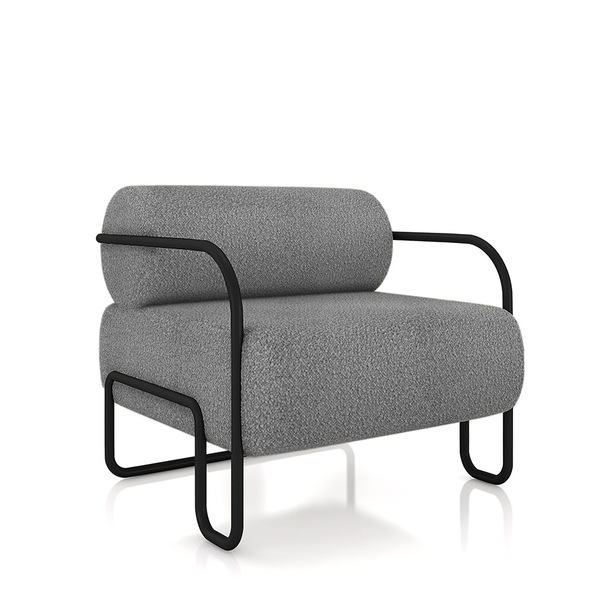 Poltrona Sala De Estar Industrial Preto Ameli Bouclê Cinza K0