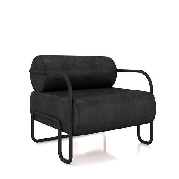 Poltrona Sala De Estar Industrial Preto Ameli Sintético Pu K0