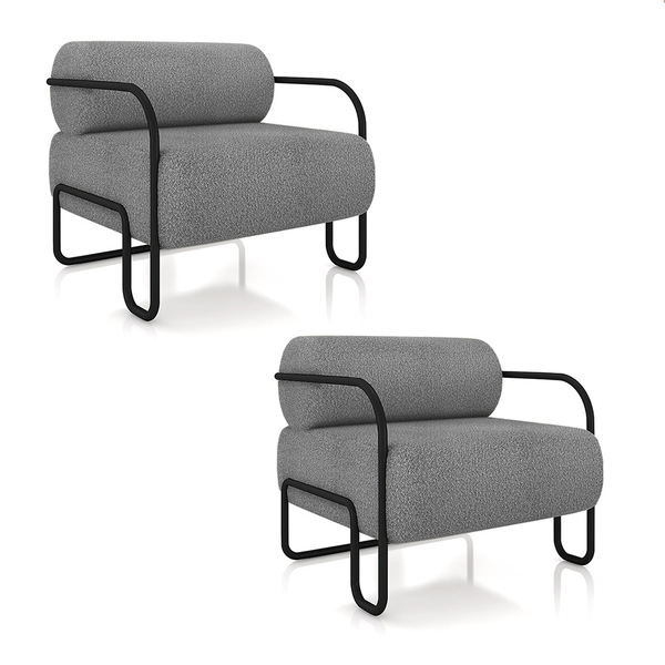 Poltrona Sala De Estar Industrial Preto Kit 2 Ameli Bouclê Ci