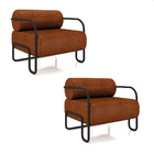 Poltrona Sala De Estar Industrial Preto Kit 2 Ameli Sintético