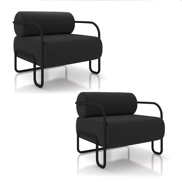 Poltrona Sala De Estar Industrial Preto Kit 2 Ameli Veludo K0