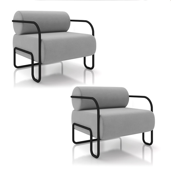 Poltrona Sala De Estar Industrial Preto Kit 2 Ameli Veludo K0