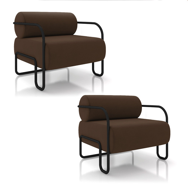 Poltrona Sala De Estar Industrial Preto Kit 2 Ameli Veludo K0
