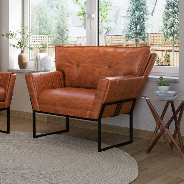 Poltrona Sala De Estar Industrial Pto Anitta Sintético Pu Noz