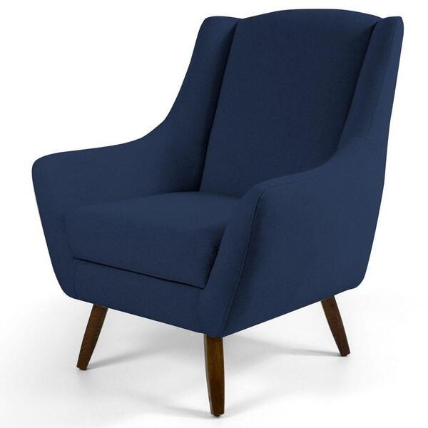 Poltrona Sala De Estar Juliet Pés De Madeira Veludo Azul