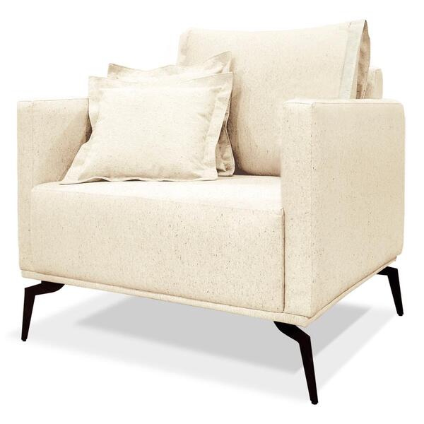 Poltrona Sala De Estar Liv 1 Lugar Pes Aço Linho Ezz