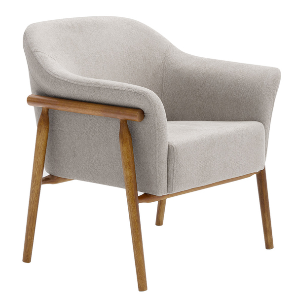 Poltrona Sala De Estar Luna Base Madeira Castanho Suede Trama