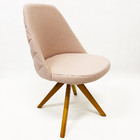 Poltrona Sala De Estar Maria Linho Rosé Base Madeira Giratóri