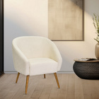 Poltrona Sala De Estar Mona Pés Palito Castanho Bouclé Off Wh