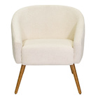 Poltrona Sala De Estar Mona Pés Palito Castanho Bouclé Off Wh