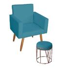 Poltrona Sala De Estar Nina Com Puff Aramado Turquesa