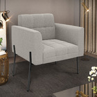 Poltrona Sala De Estar Pé De Ferro Preto Elisa Bouclê Cinza D