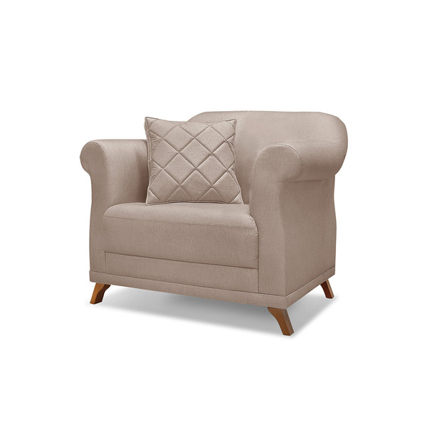 Poltrona Sala De Estar Pé De Madeira Julieta Linho Areia S04