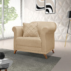 Poltrona Sala De Estar Pé De Madeira Julieta Linho Dourado S0