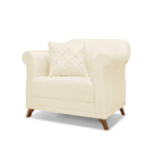 Poltrona Sala De Estar Pé De Madeira Julieta Linho Pérola S04