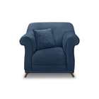 Poltrona Sala De Estar Pé De Madeira Julieta Veludo Azul Mari