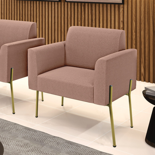 Poltrona Sala De Estar Pé Ferro Dourado Marisa Bouclê Rosê D0