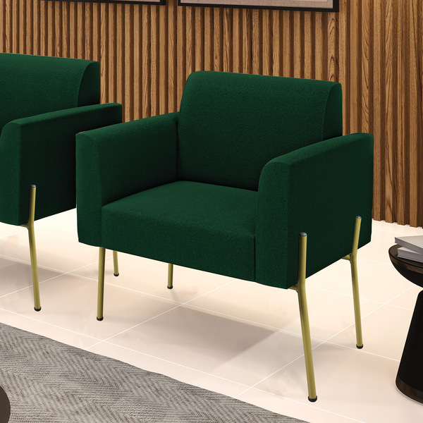 Poltrona Sala De Estar Pé Ferro Dourado Marisa Bouclê Verde D