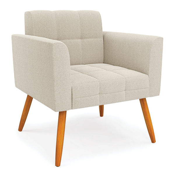 Poltrona Sala De Estar Pé Palito Castanho Elisa Bouclê Bege D