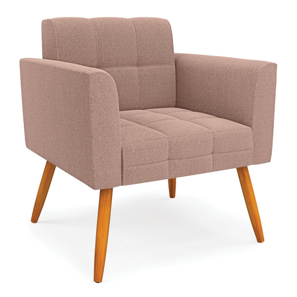 Poltrona Sala De Estar Pé Palito Castanho Elisa Bouclê Rosê D
