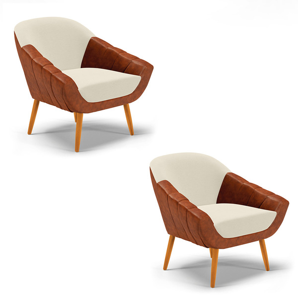 Poltrona Sala De Estar Pé Palito Castanho Kit 2 Giovana Nozes