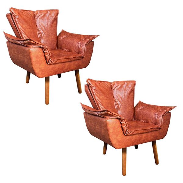 Poltrona Sala De Estar Pé Palito De Madeira Kit 2 Opala Coran