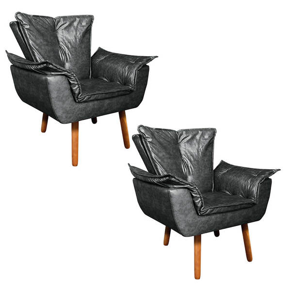 Poltrona Sala De Estar Pé Palito De Madeira Kit 2 Opala Coran